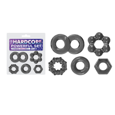 Hardcore Powerful Advanced Cock Ring Set of 5 in Smoke Clear > Cock Ring > Sets