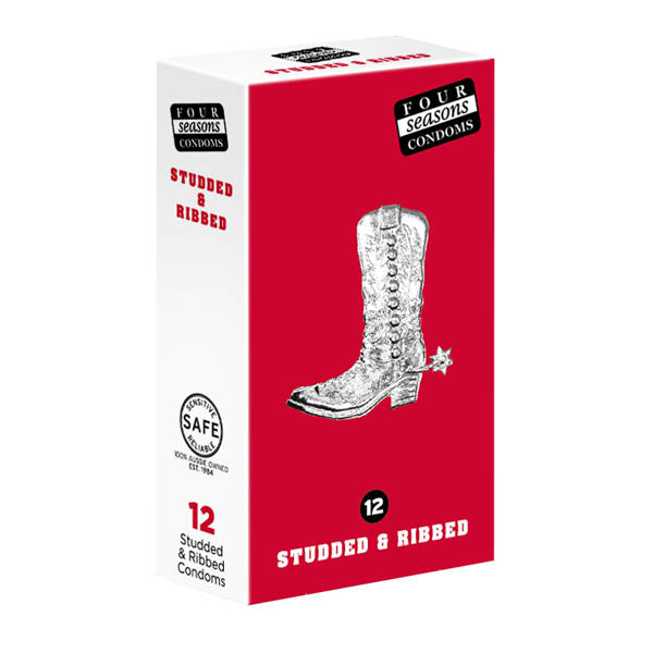 Four Seasons Studs and Ribs Lubricated Condoms Pack of 12 Studded and Ribbed Texture > Essentials > Condoms