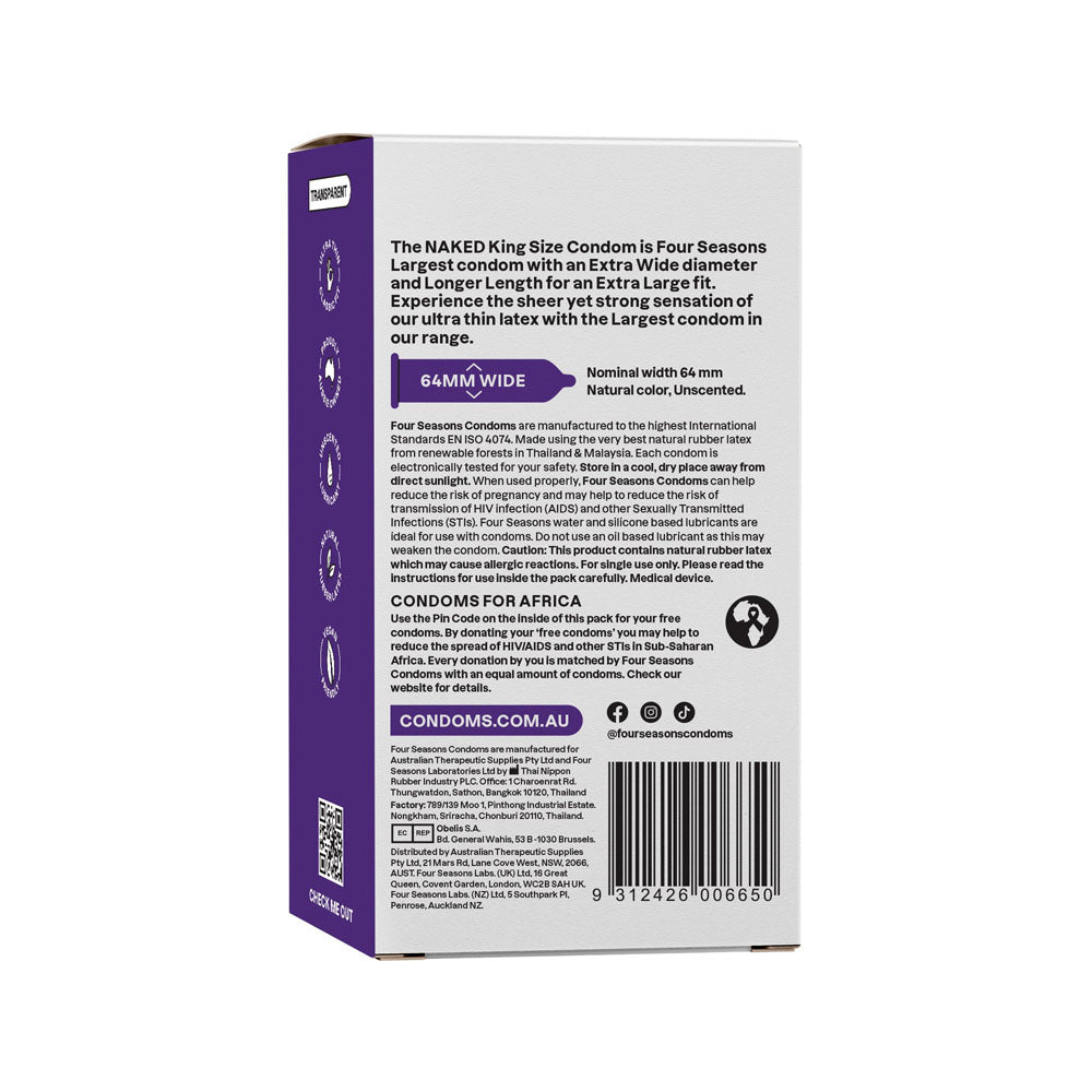 Four Seasons Naked King Size Condoms – Extra Large 64mm Condoms 12 Pack > Essentials > Condoms