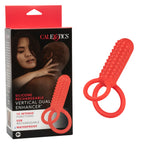 CalExotics Silicone Vertical Dual Enhancer Red Waterproof with 12 Intense Vibration Functions > Cock Ring > Vibrating
