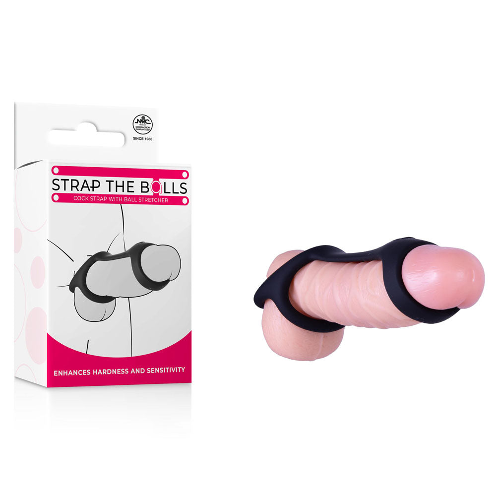 Strap The Balls Silicone Cock Strap with Integrated Ball Stretcher Black > Cock Ring > Single