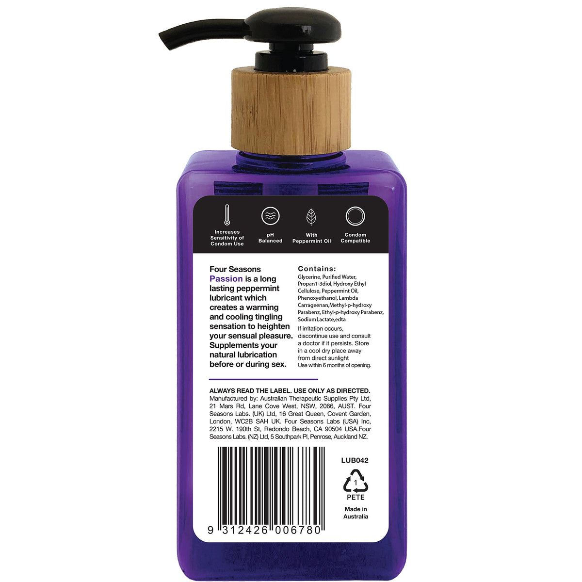 Four Seasons Passion Peppermint Lubricant 200ml > Lube > Water Based