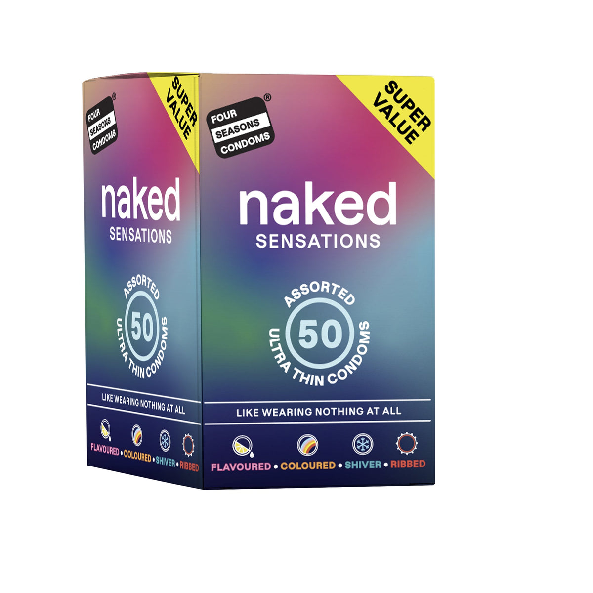 Four Seasons Naked Sensations – Ultra Sensitive Lubricated Condoms - Assorted 50 Pack > Essentials > Condoms