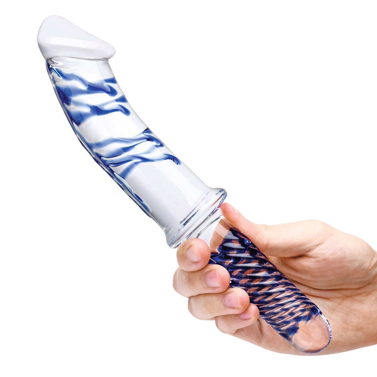 Glas 11 Inch Realistic Double Ended Blue and White Glass Dildo With Handle > Glass > Dildos