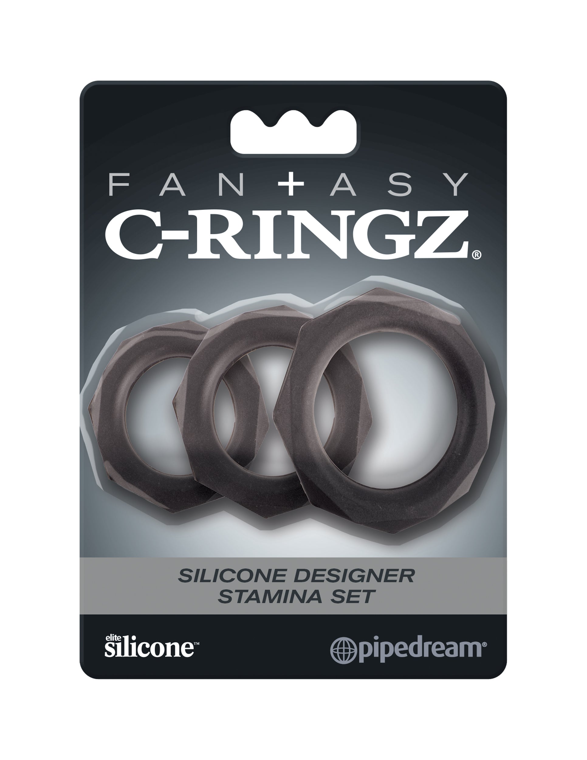 Fantasy C-Ringz Silicone Designer Stamina Set Black Cock Rings Set of 3 Sizes COCK RING Set