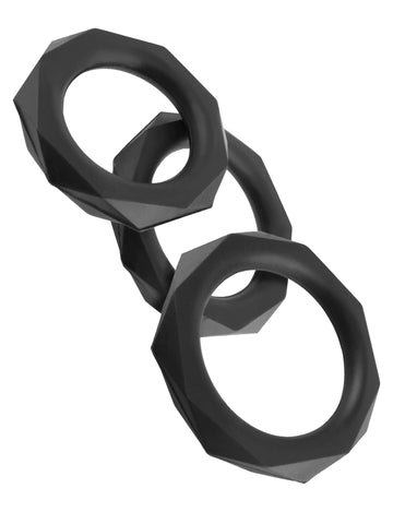 Fantasy C-Ringz Silicone Designer Stamina Set Black Cock Rings Set of 3 Sizes COCK RING Set