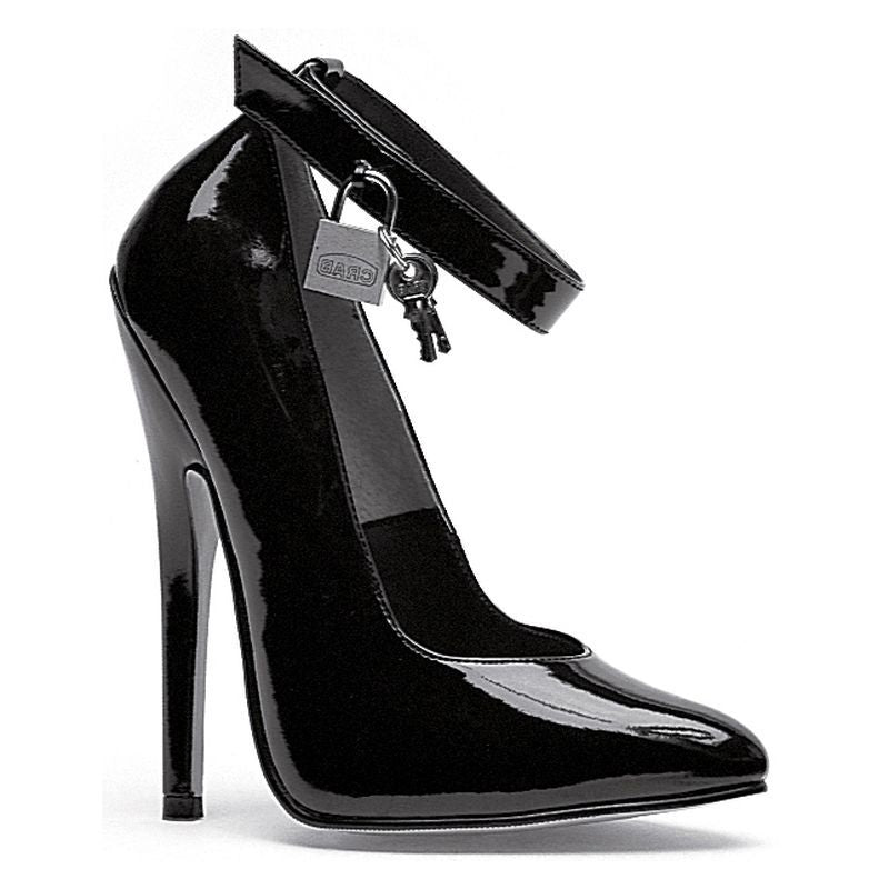 Fetish Pump with Lock and Key Black 6 Inch Heels