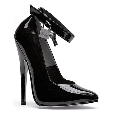 Fetish Pump with Lock and Key Black 6 Inch Heels