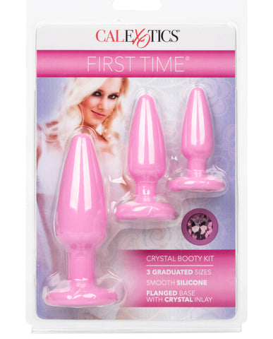 First Time Crystal Booty Kit Pink - 3 Graduated Sizes Smooth Silicone Anal Plugs with Crystal Inlay > Anal Range > Butt Plug Kits