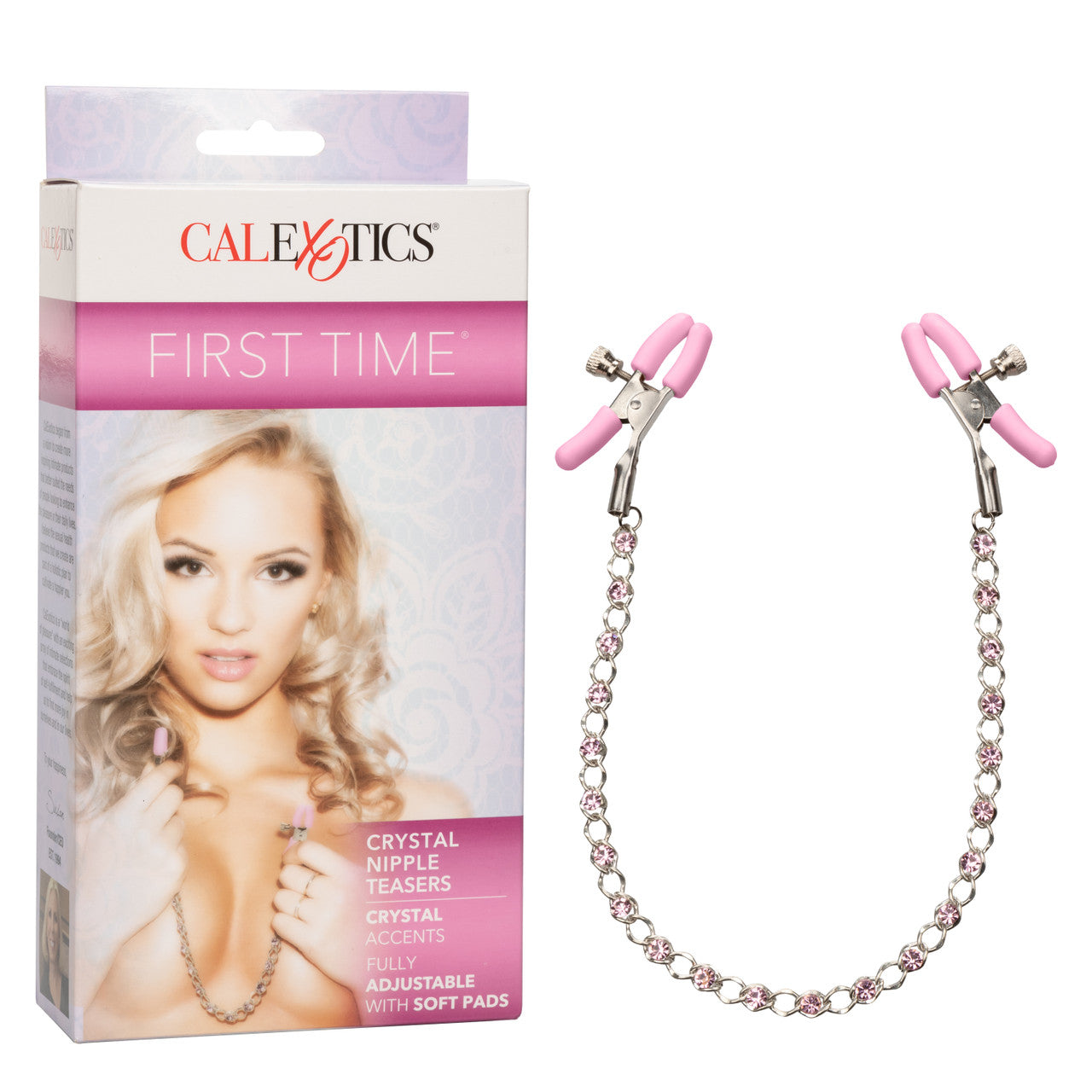 First Time Crystal Nipple Teasers with Pink Silicone Pads and Adjustable Tension Chain > Sex Toys > Nipple Clips Main image