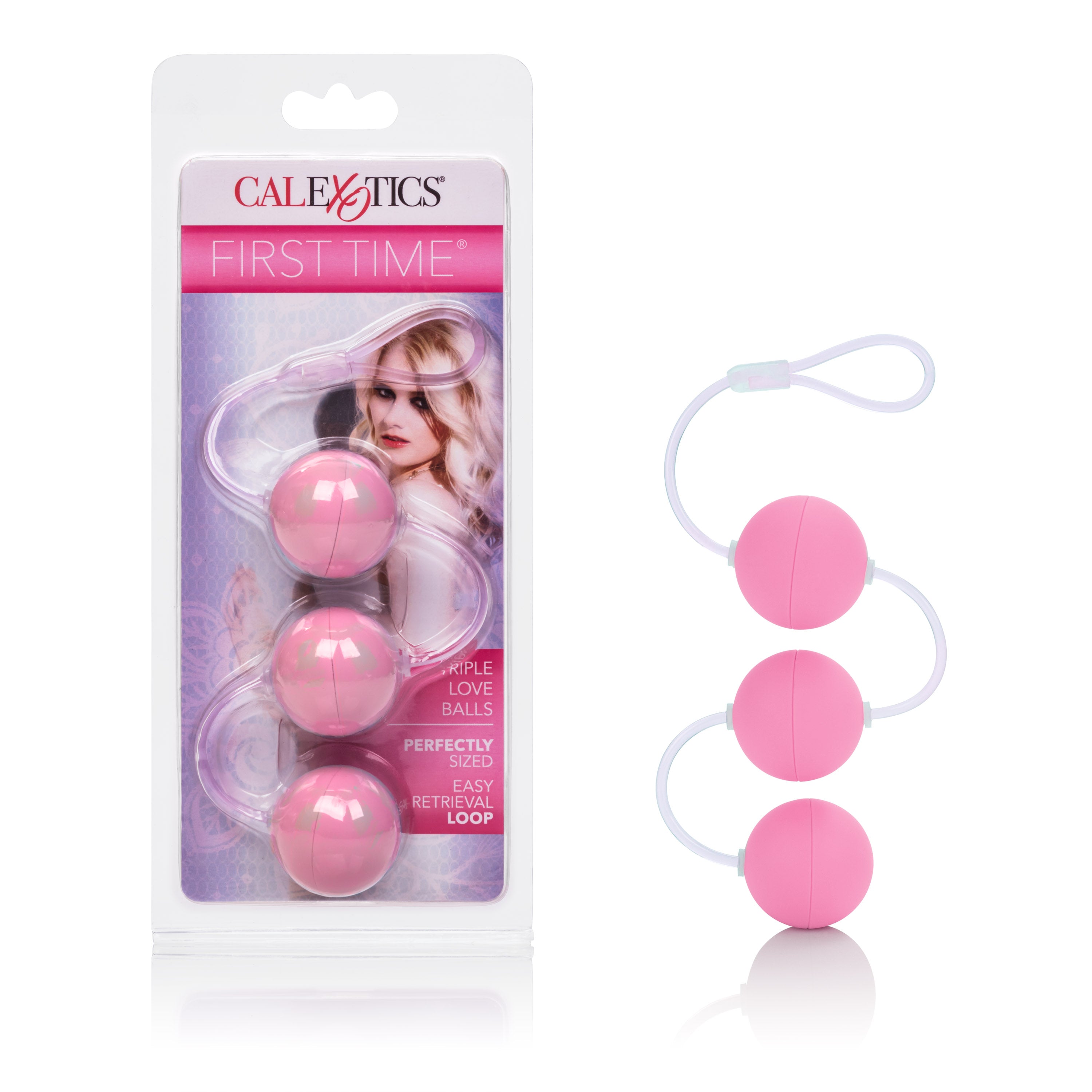 First Time Love Balls Triple Lover Pink Kegel Balls Set 1.25 Inch Each with Retrieval Loop > Sex Toys For Ladies > Kegel Exercise
