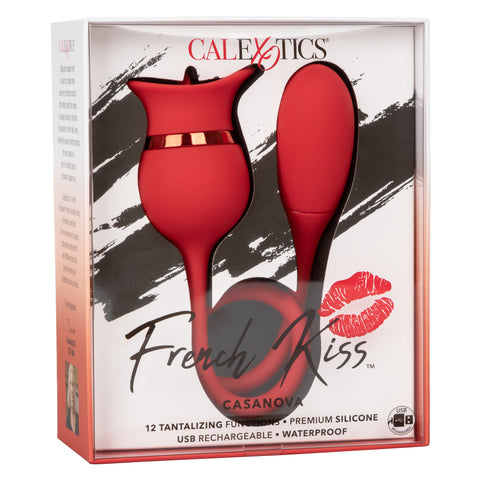French Kiss Casanova Red Silicone Dual Motor Vibrating Massager with Flickering Teaser and USB Rechargeable Battery Finger Stimulator