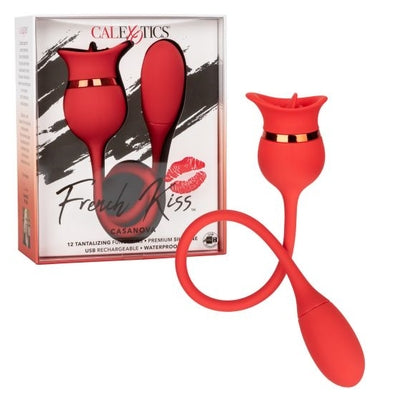 French Kiss Casanova Red Silicone Dual Motor Vibrating Massager with Flickering Teaser and USB Rechargeable Battery Finger Stimulator