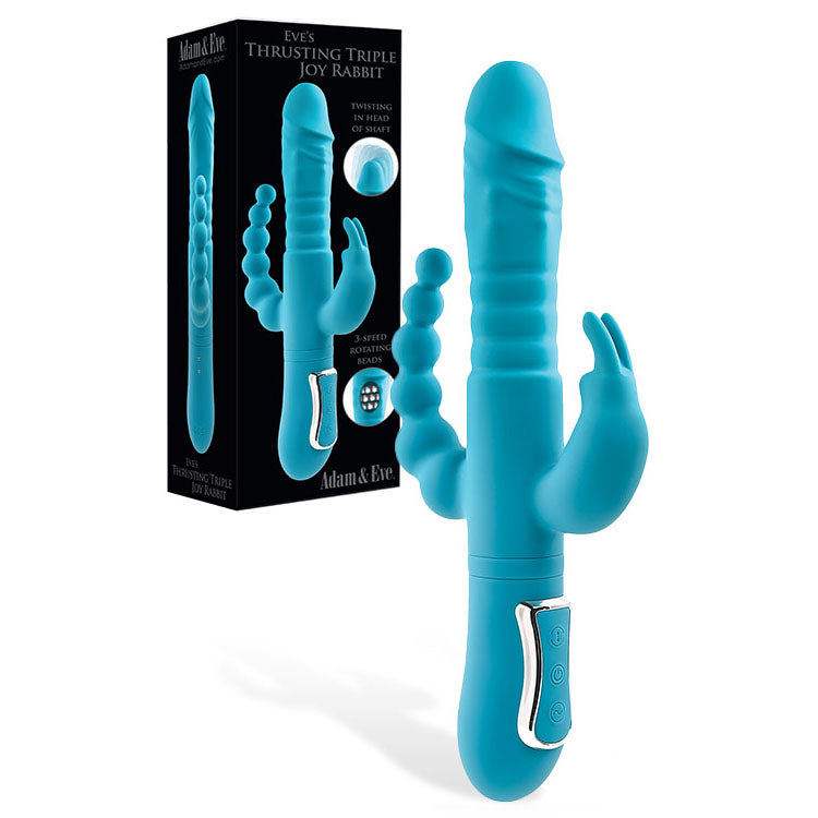 Adam & Eve Thrusting Triple Joy (Teal) – USB Rechargeable Rabbit Vibrator 25.4 cm Teal > Vibrators > Ladies > Rabbit Multi Main image
