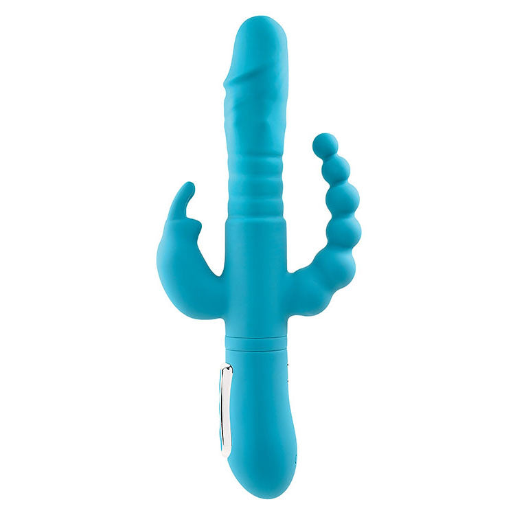 Adam & Eve Thrusting Triple Joy (Teal) – USB Rechargeable Rabbit Vibrator 25.4 cm Secondary image