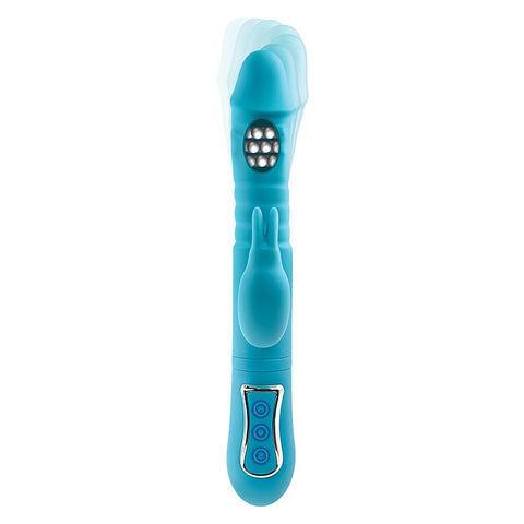 Adam & Eve Thrusting Triple Joy Rabbit (Teal) – USB Rechargeable Rabbit Vibrator with Anal Probe 25.4 cm VIBRATORS-RABBIT-MULTI