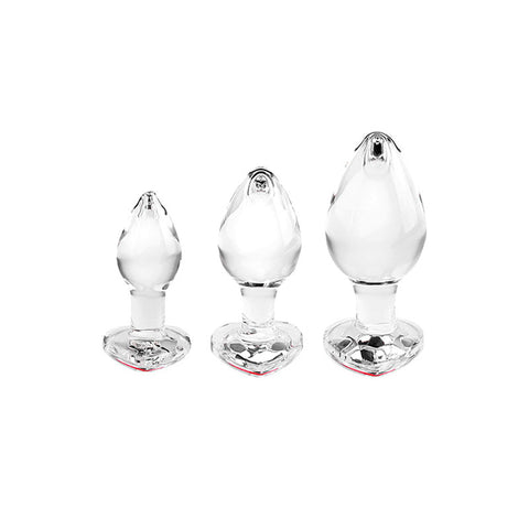 Adam & Eve Red Heart Gem Glass Plug Set – Set of 3 Sizes Glass Butt Plugs > Anal Range > Butt Plug Kits