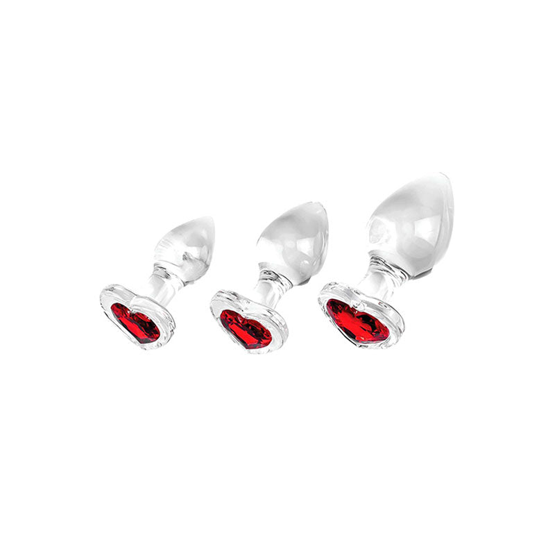 Adam & Eve Red Heart Gem Glass Plug Set – Set of 3 Sizes Glass Butt Plugs > Anal Range > Butt Plug Kits