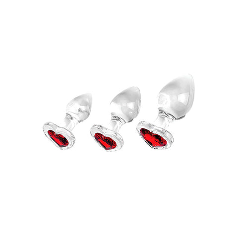 Adam & Eve Red Heart Gem Glass Plug Set – Set of 3 Sizes Glass Butt Plugs > Anal Range > Butt Plug Kits