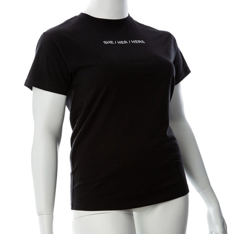 Gender Fluid Pronoun She Tee Shirt XL Black 100% Cotton Embroidered Pronoun She Her Hers Default Title GENDER EXPRESSION
