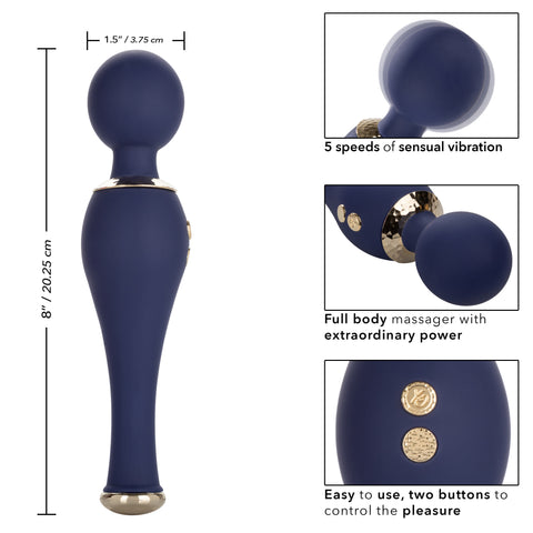Chic Poppy Navy Blue Ultra-Plush Silicone Massager with 5 Vibration Levels and Gold Accents, Rechargeable, Waterproof > Sex Toys > Massage Wands