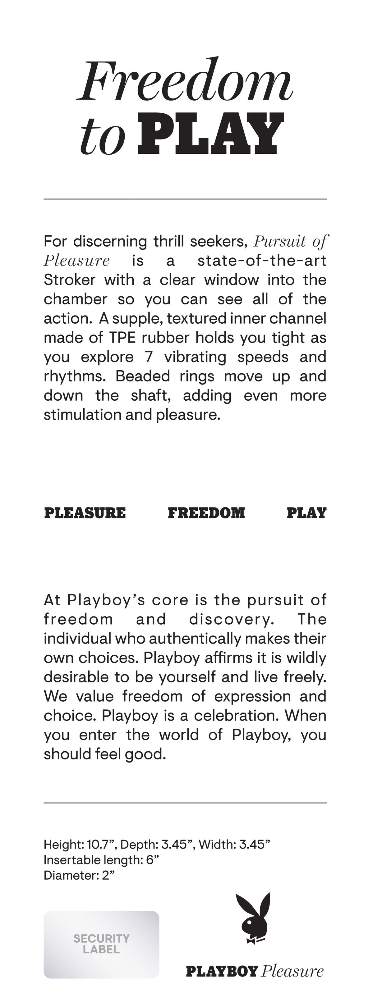 Playboy Pleasure PURSUIT OF PLEASURE Stroker 7" > Sex Toys For Men > Masturbators Premium