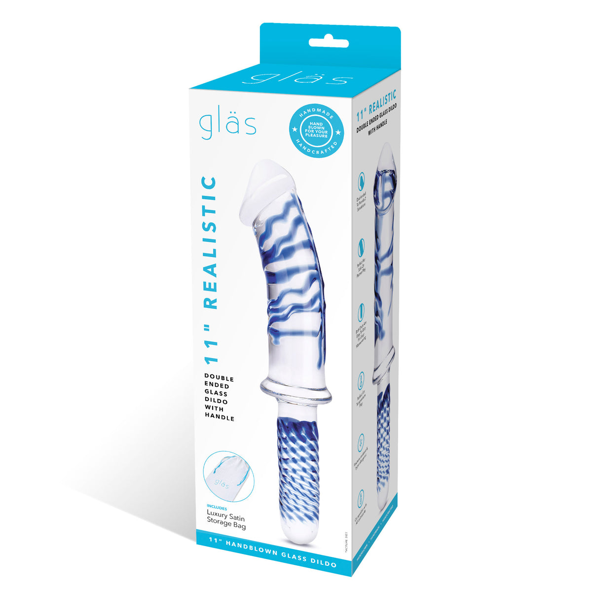 Glas 11 Inch Realistic Double Ended Blue and White Glass Dildo With Handle > Glass > Dildos