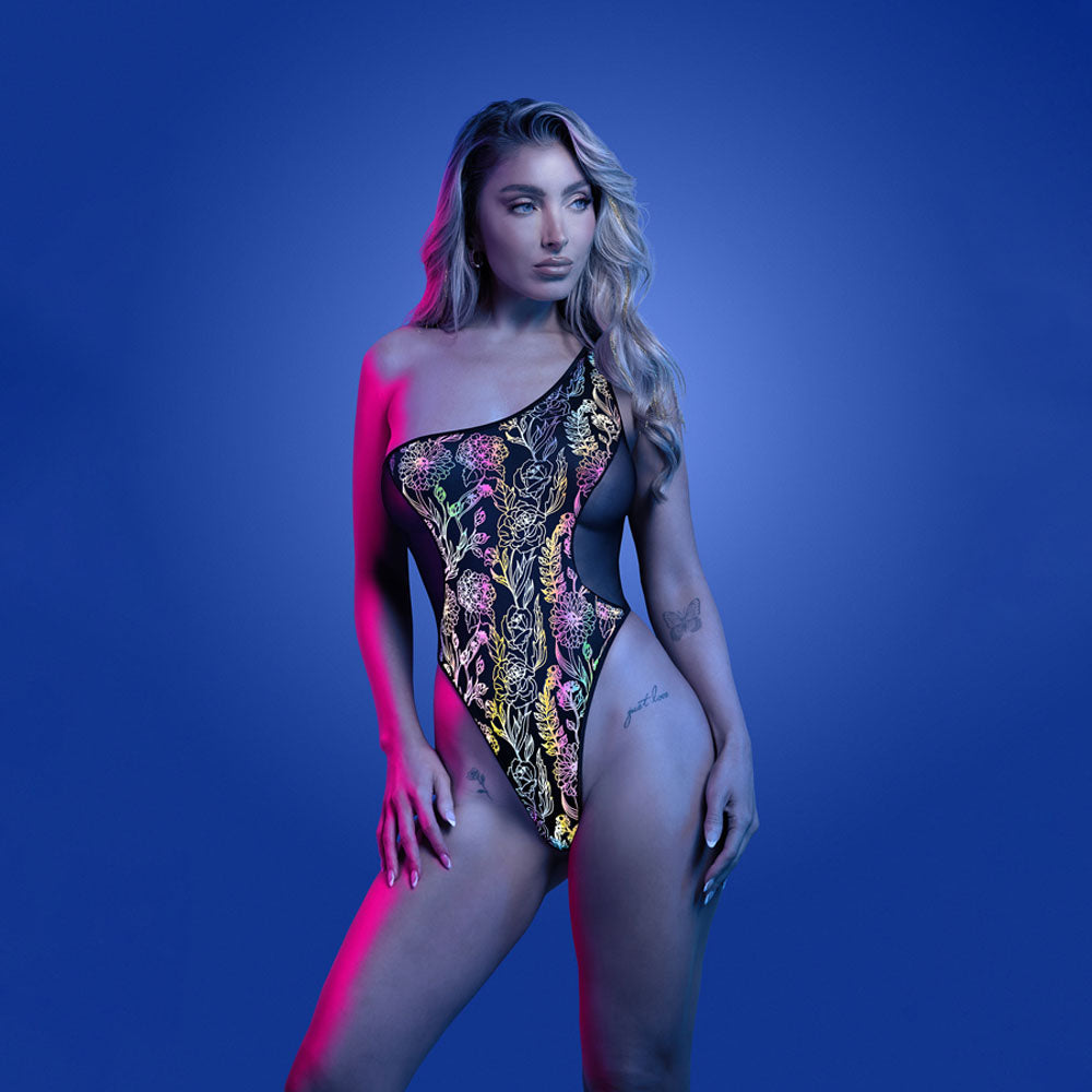 Glow Luminescent Flash (Black) – Reflective One-Shoulder Teddy M/L Size Black > Clothes > Teddies