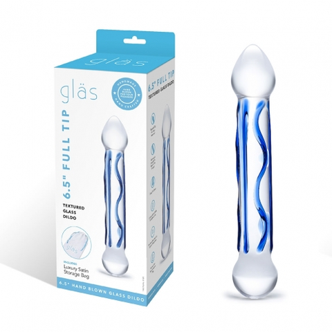 6.5 Inch Textured Full Tip Glass Dildo for Intense Pleasure Blue DONGS Glass