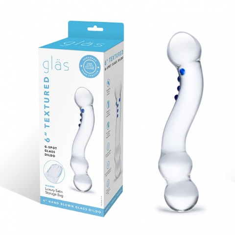 Glas 6 Inch Textured Clear Glass G-Spot Dildo with Blue Accents Default Title DONGS Glass
