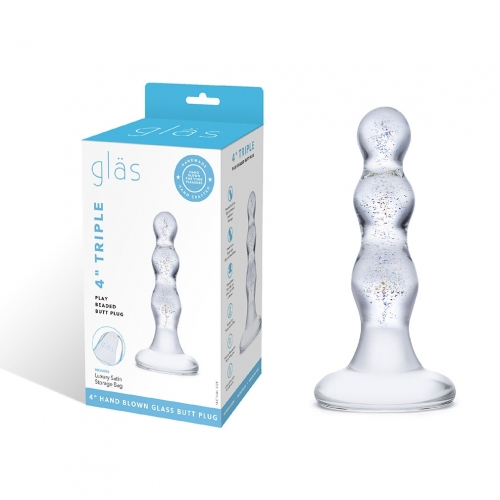 Glas 4 Inch Triple Play Beaded Clear Glass Butt Plug > Glass > Toys