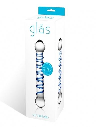 Glas 6.5 Inch Spiral Dildo with Blue Swirls Blue DONGS Glass