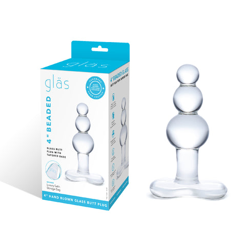 Glas 4 Inch Clear Beaded Butt Plug with Tapered Base Default Title GLASS TOYS