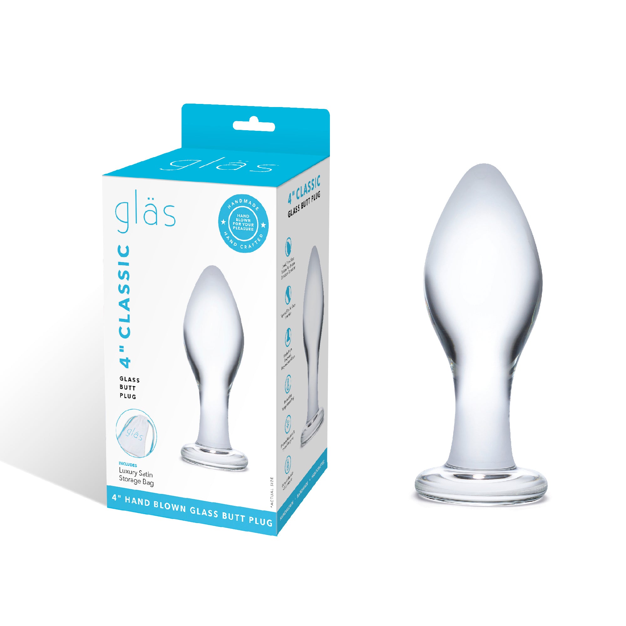 Glas 4 Inch Classic Clear Glass Butt Plug with Flared Base Secondary image