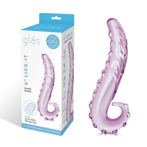 6 Inch Glass Dildo with Textured Tongue for G-Spot Stimulation Pink DONGS Glass