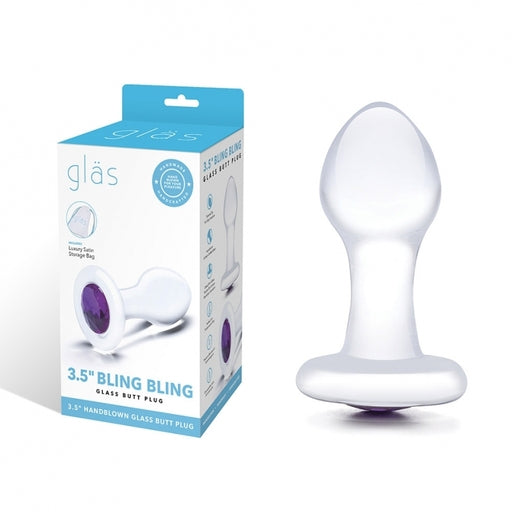 Glas 3.5 Inch Bling Bling Glass Butt Plug With Gem Base in Clear or Dark Hue Default Title GLASS TOYS