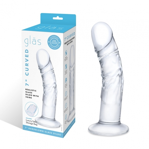 Glas 7 Inch Curved Realistic Glass Dildo with Veins Default Title > Glass > Dildos Main image