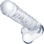 Gläs 8 Realistic Ribbed Glass Dildo With Balls - Clear