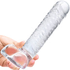 Gläs 8 Realistic Ribbed Glass Dildo With Balls - Clear