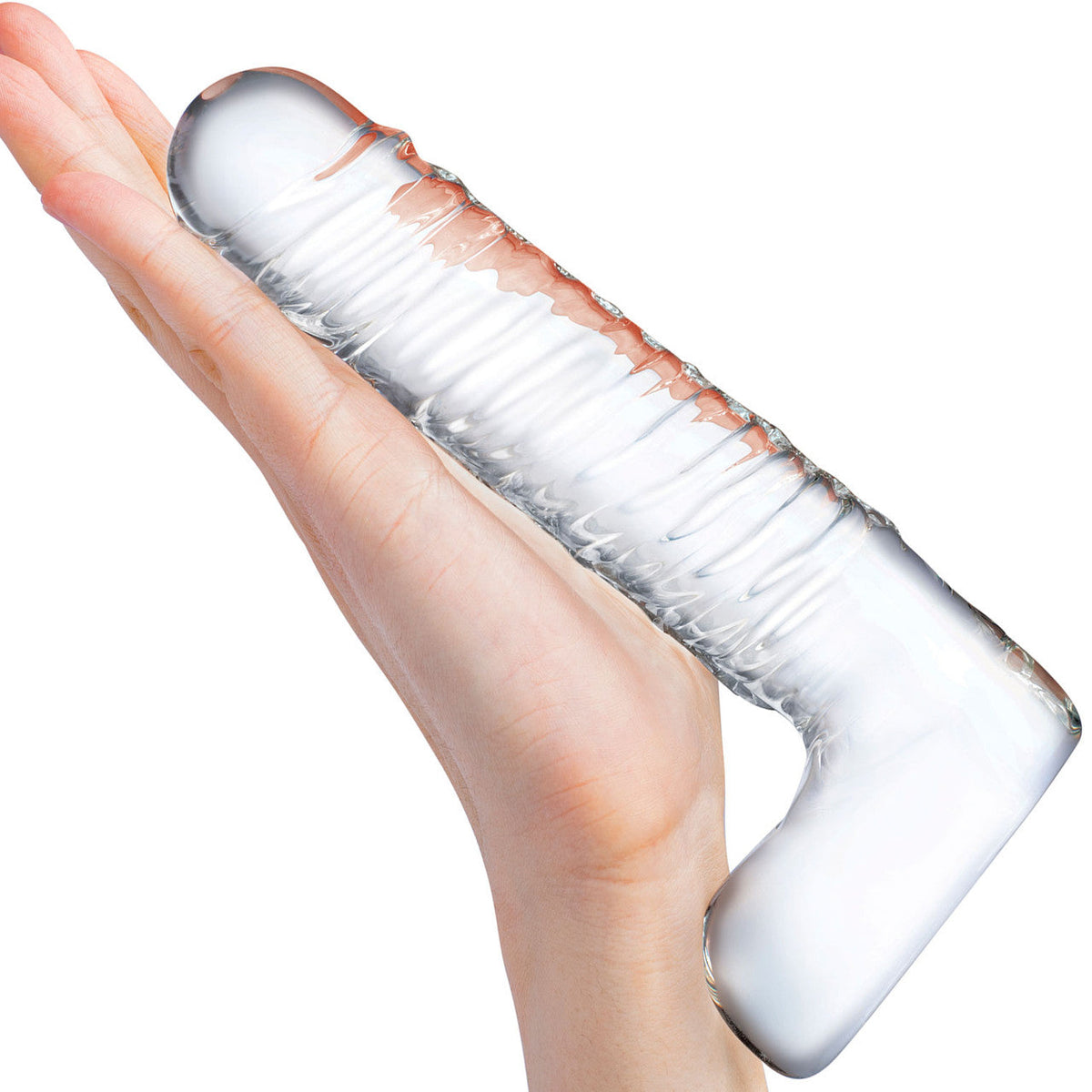 Glas 8 Inch Clear Realistic Ribbed G-Spot Dildo With Balls > Glass > Dildos