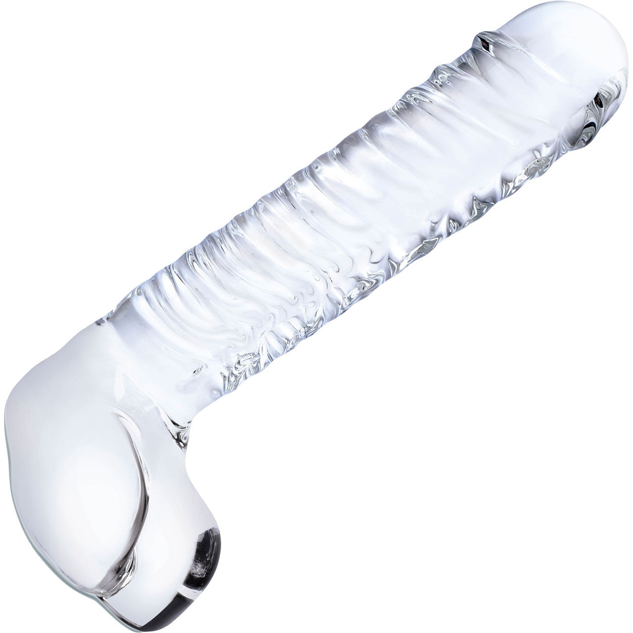 Gläs 8 Realistic Ribbed Glass Dildo With Balls - Clear