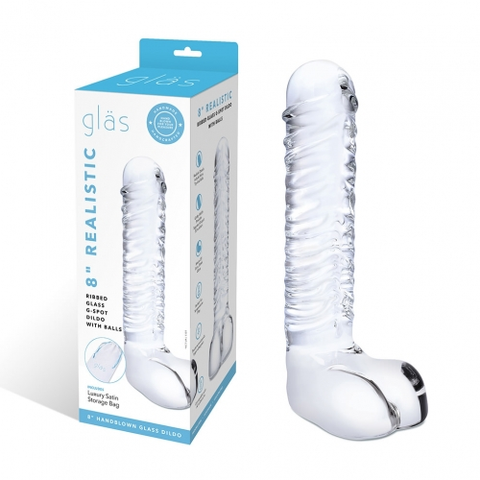 Glas 8 Inch Clear Realistic Ribbed G-Spot Dildo With Balls Default Title DONGS Glass