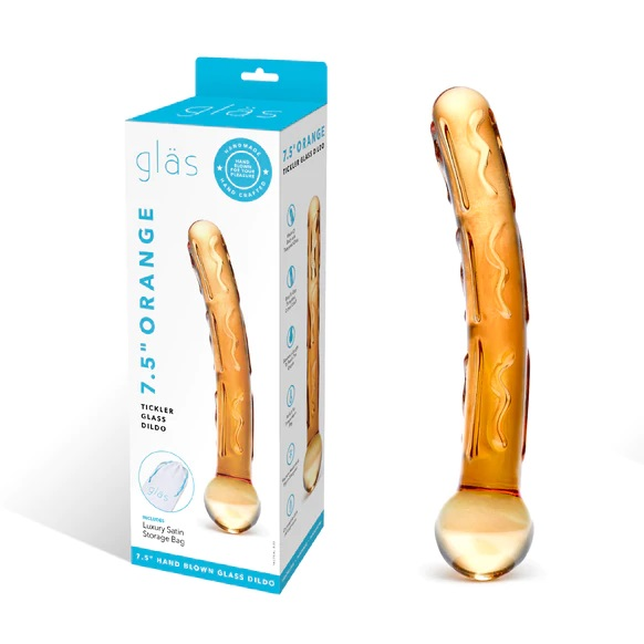 Glas 7.5 Inch Orange Tickler Textured Glass Dildo with Easy Grip Base Default Title DONGS