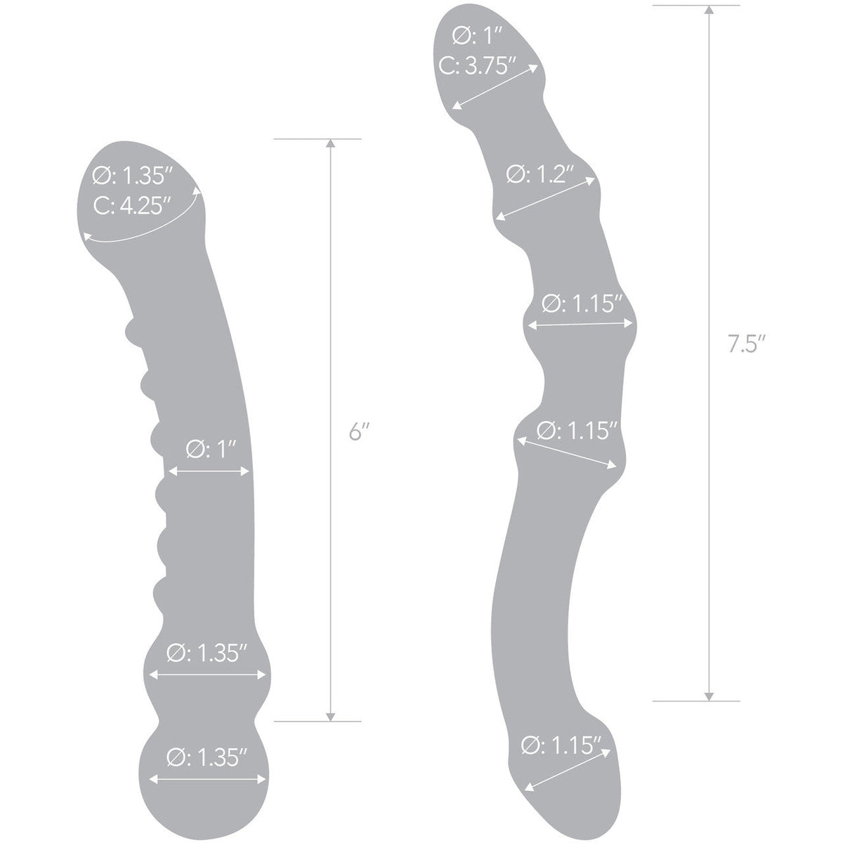 Glas Double Pleasure 6 Inch and 7.5 Inch Two-Piece Glass Dildo Set > Glass > Dildos