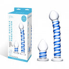 Glas 7.5 Inch and 3 Inch 2pc Double Penetration Blue and Clear Swirly Glass Dildo and Buttplug Set Default Title > Glass > Dildos