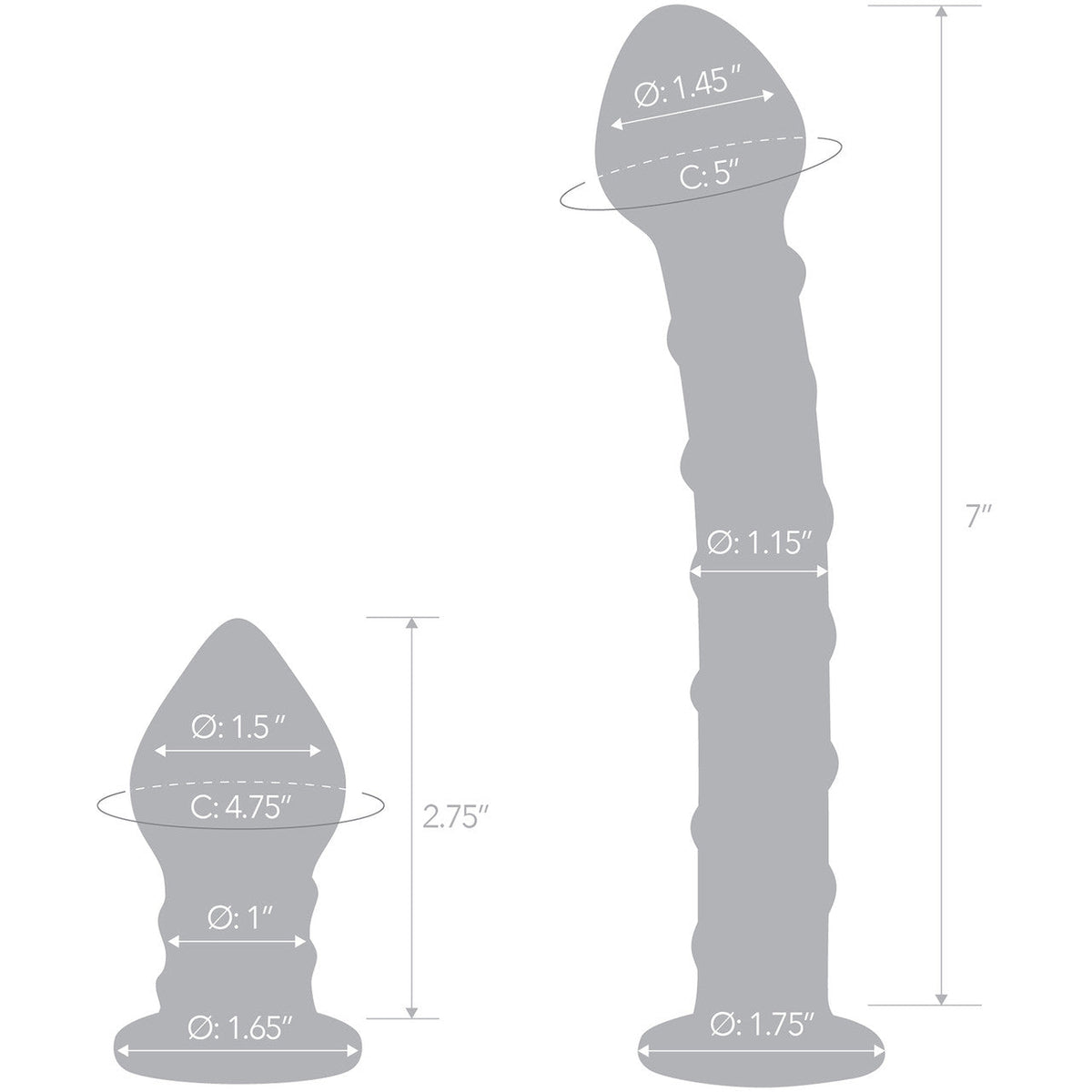 Glas 7.5 Inch and 3 Inch 2pc Double Penetration Blue and Clear Swirly Glass Dildo and Buttplug Set > Glass > Dildos