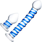 Glas 7.5 Inch and 3 Inch 2pc Double Penetration Blue and Clear Swirly Glass Dildo and Buttplug Set > Glass > Dildos