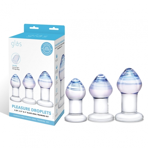 Glas Pleasure Droplets (Blue and White Swirl) – 3-Piece Glass Anal Training Kit > Glass > Toys