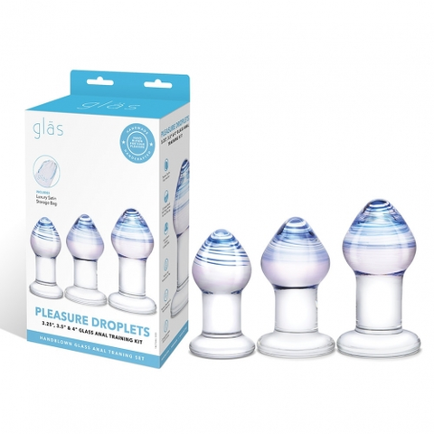 Glas 3.25", 3.5", 4" 3-Piece Pleasure Droplets Glass Anal Training Kit with Blue and White Swirl Design Default Title > Sex Toys > Glass