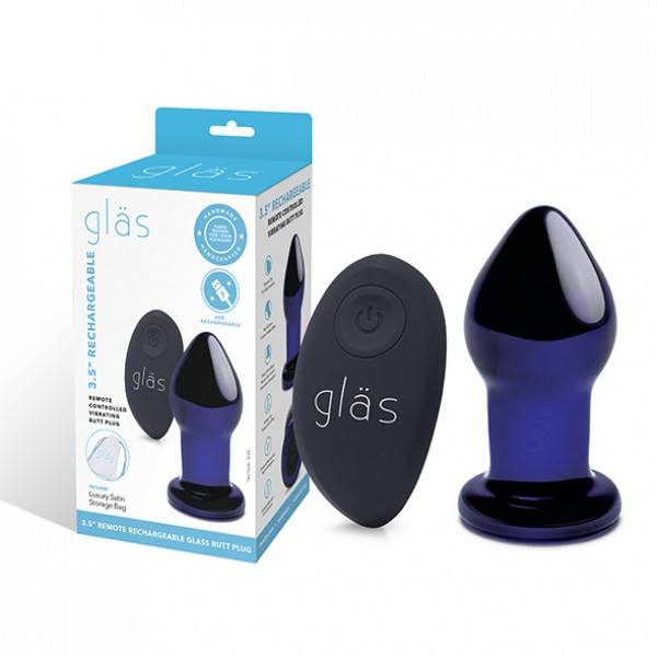 Glas 3.5 Inch Rechargeable Remote Controlled Vibrating Butt Plug in Deep Blue Default Title GLASS TOYS